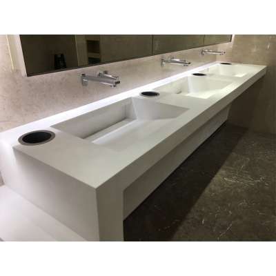 Public toilet modern solid surface vaninty sinks hand wash basin with cabinet