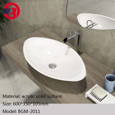 above counter wash basin,oval shape acrylic solid surface bathroom sink