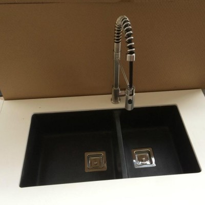 farm sink for kitchen Black Solid Quartz Stone Sink Double Bowl basin for Kitchen